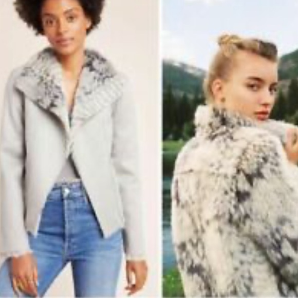 Anthropologie Faux Fur Fleece Jacket double sided gray suede charcoal and gray - Picture 3 of 14